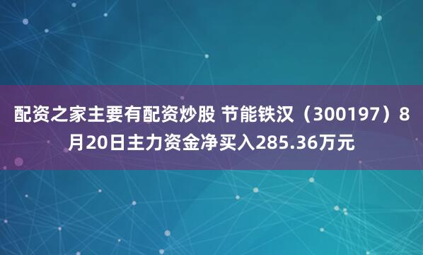 配资之家主要有配资炒股 节能铁汉（300197）8月20日主力资金净买入285.36万元
